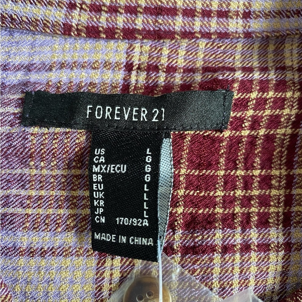 Forever 21 Brown and Purple Boxy Crop Button Down Shirt NWT - Picture 5 of 6